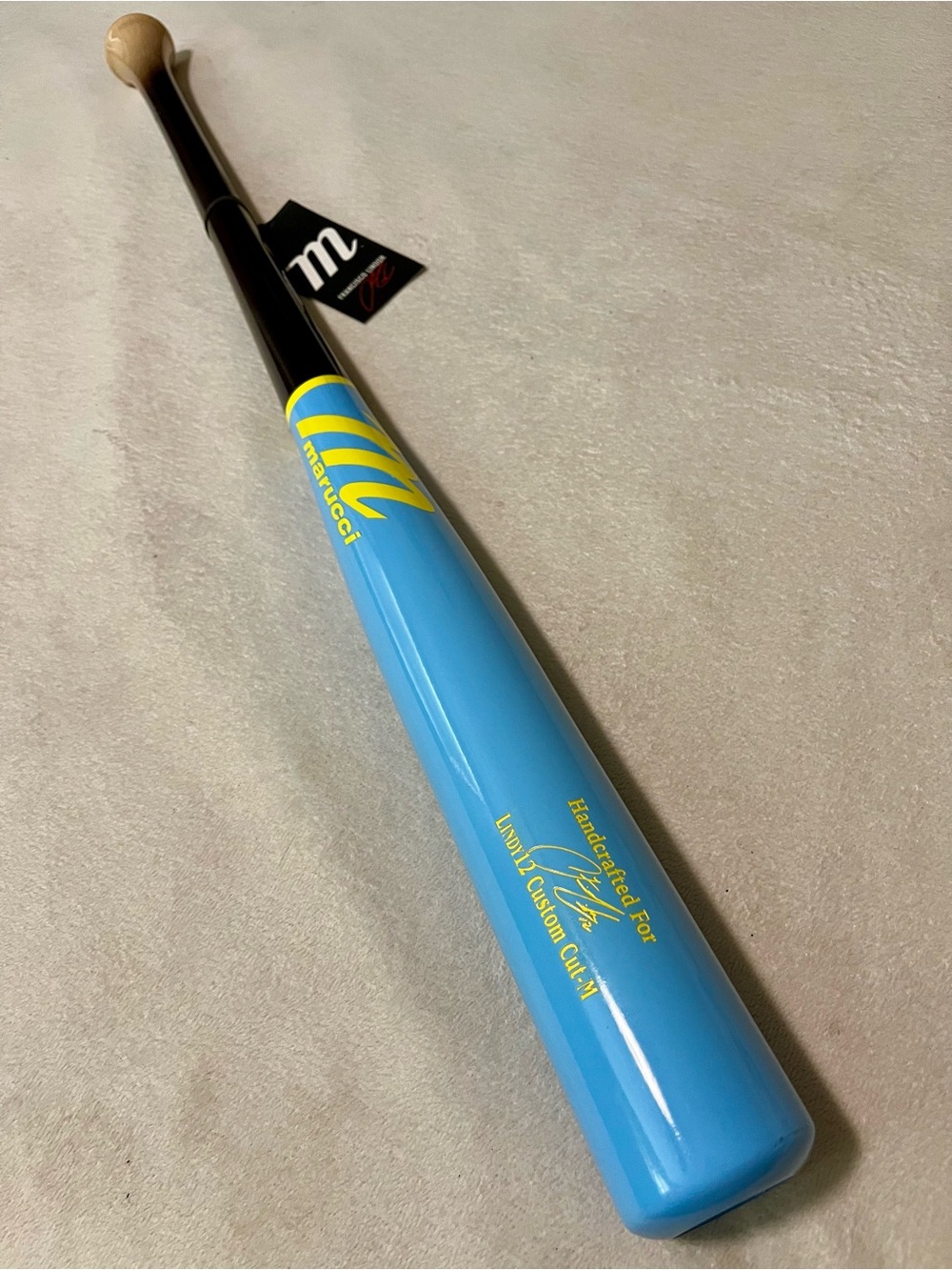 Marucci 31”/28oz LINDY12 Custom Pro Maple Wood Baseball Bat Baby Blue/Natural